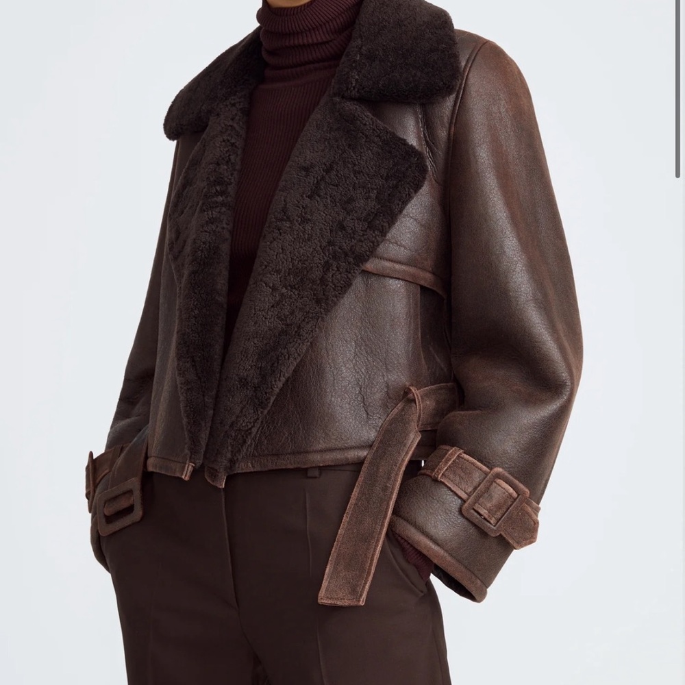 Women's Brown Shearling Belted Jacket